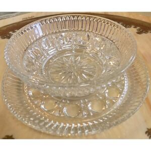 Indiana Glass Royal Brighton Sauce Dressing Set Clear Crystal Bowl Plate 4848